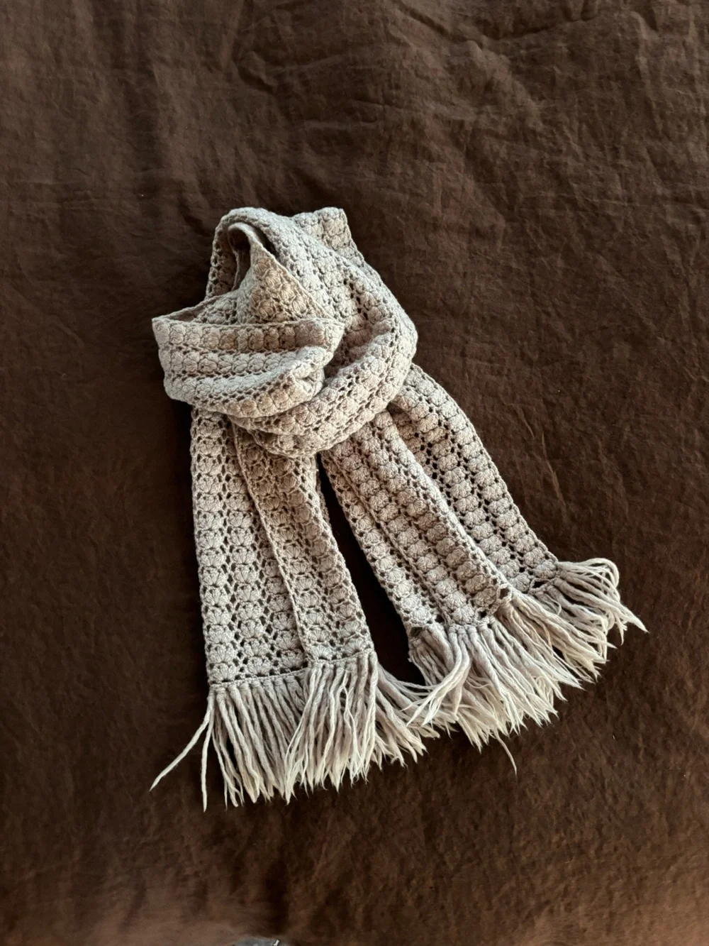 Vintage Hand Crocheted Wool Scarf